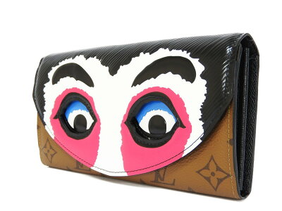 Louis Vuitton EPI and Reverse Monogram Coated Canvas Kabuki Mask Sarah Wallet Silver Hardware, 2018, Brown/Black/Pink Womens Handbag