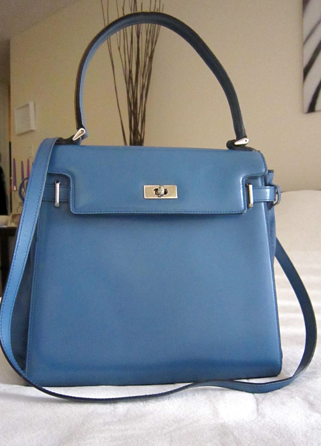 A.Testoni Blue Satchel Signature Leather Handbag