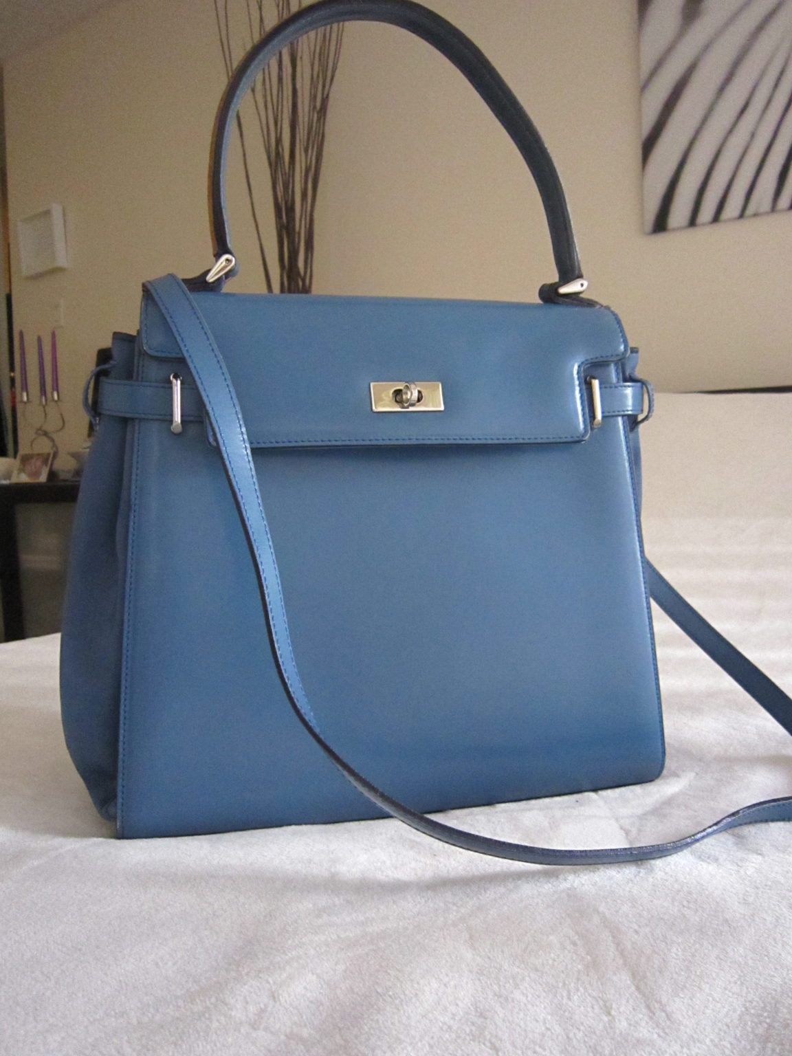 A.Testoni Blue Satchel Signature Leather Handbag