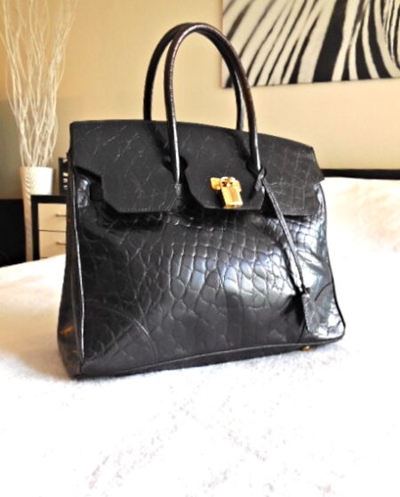 Black Croc Embossed Leather Tote