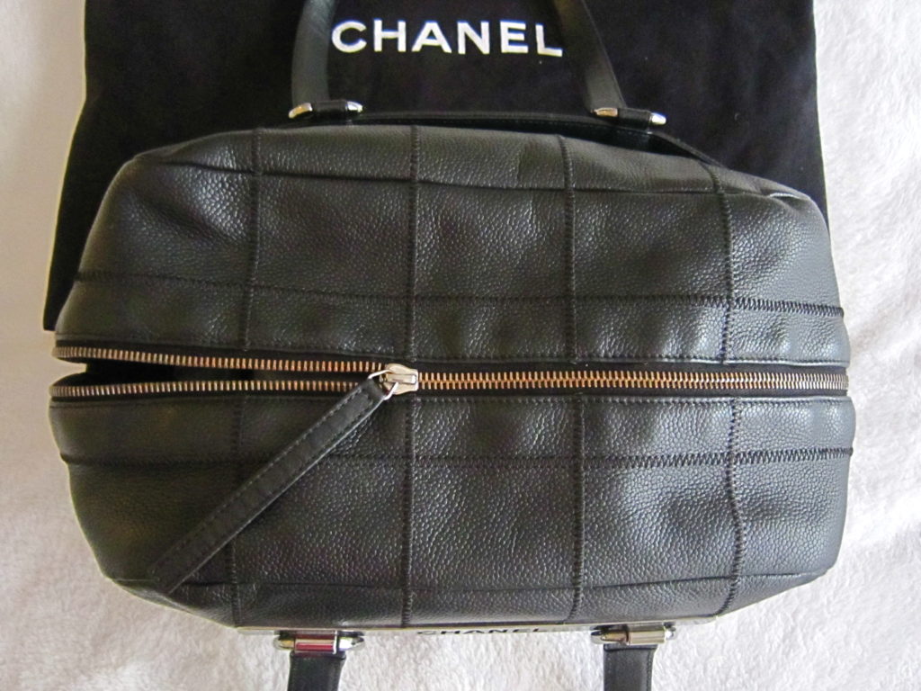 Chanel Black Caviar Leather East West Satchel Bag