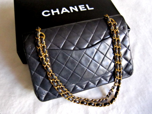 Chanel Black Quilted Lambskin Classic Medium 2.55 Double Flap Purse