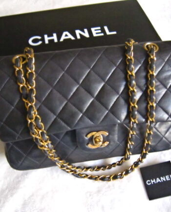 Chanel Black Quilted Lambskin Classic Medium 2.55 Double Flap Purse