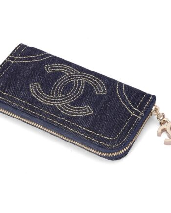 Chanel Blue Denim Zip Around Wallet