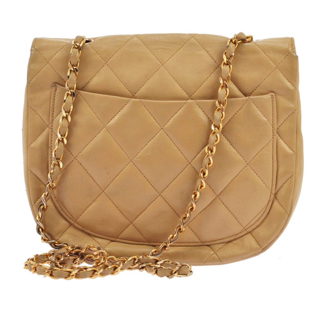 Chanel Vintage Jumbo Chain Quilted Caviar Leather Beige Bag