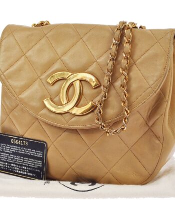 Chanel Jumbo Chain 9 Quilted Caviar Leather Beige Bag