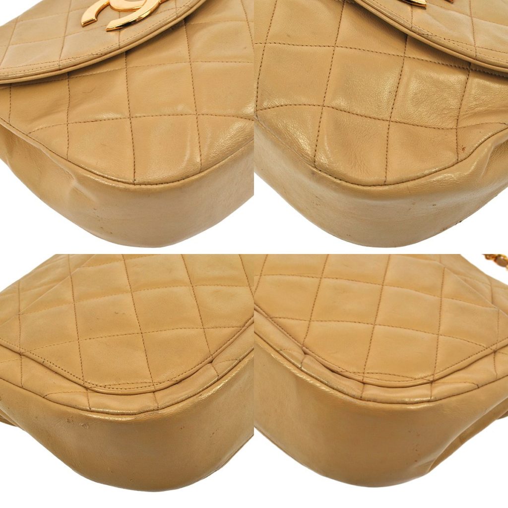 Chanel Vintage Jumbo Chain Quilted Caviar Leather Beige Bag