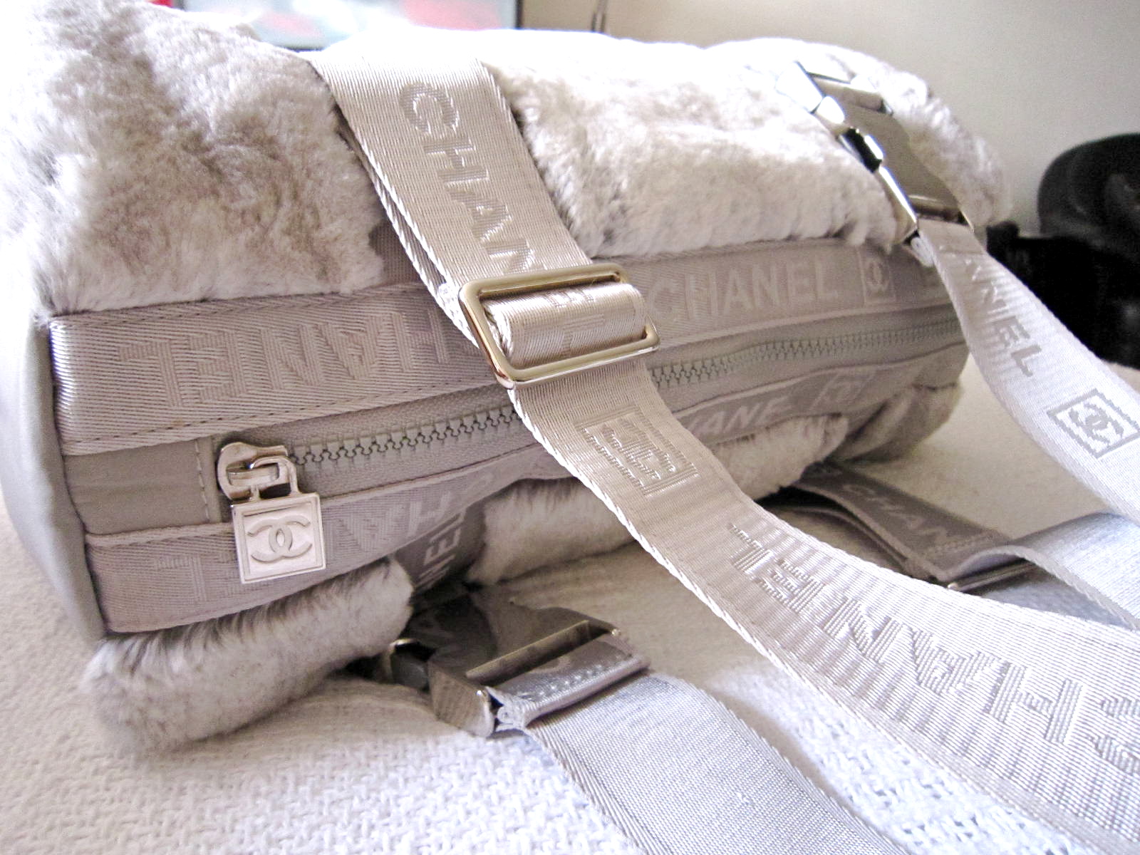 Chanel Limited Edition Grey Fur Duffel Bag