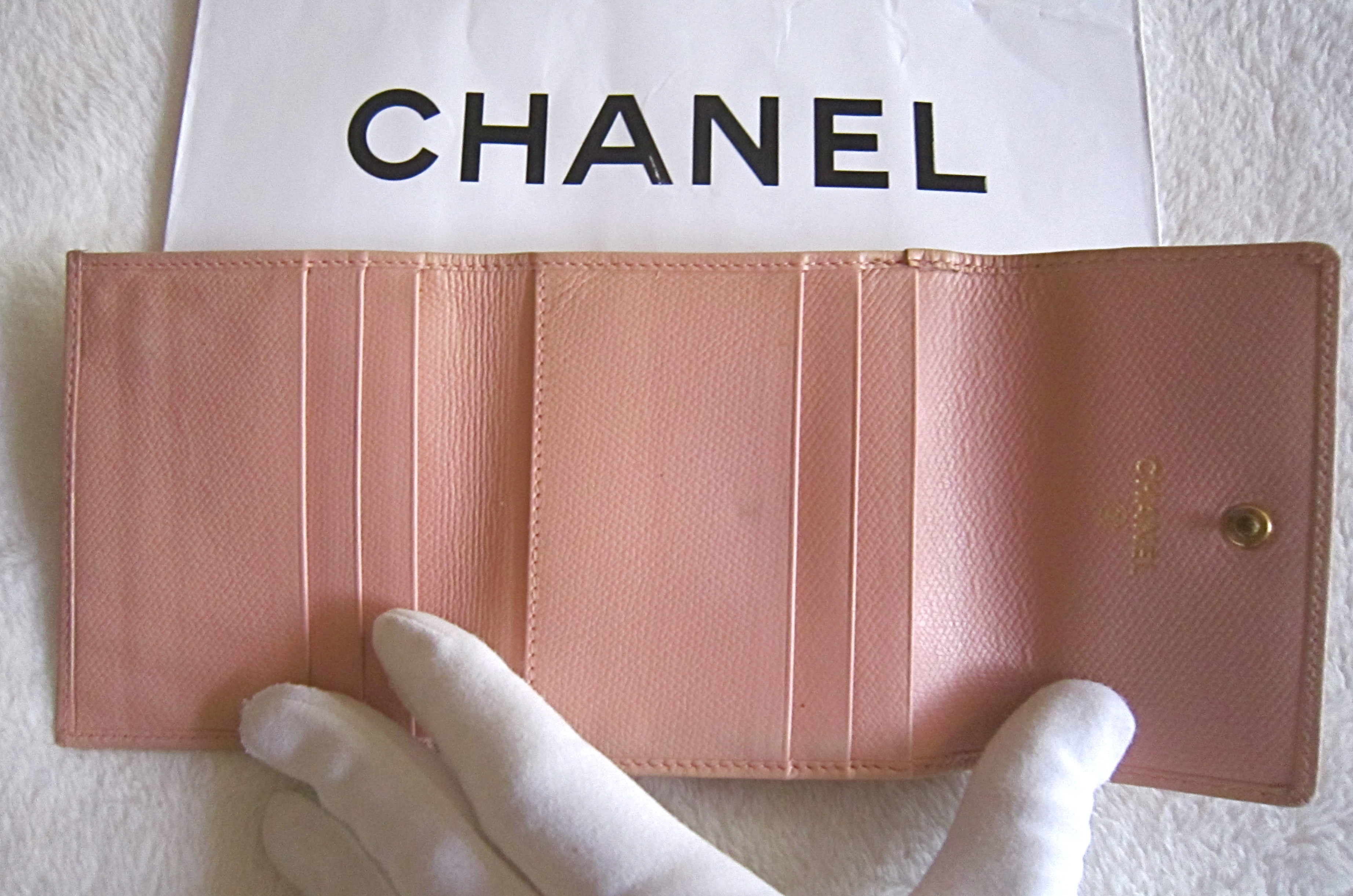 Chanel Pink Leather Gold Medallion French Bi-Fold Wallet