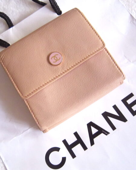 Chanel Pink Leather Gold Medallion French Bi-Fold Wallet