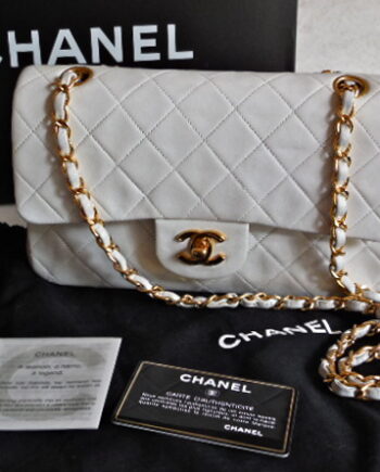 Chanel Quilted White Lambskin Classic Double Flap 2.55 Handbag