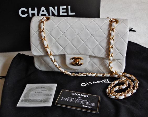 Chanel Quilted White Lambskin Classic Double Flap 2.55 Handbag