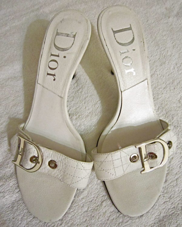 Christian Dior White Leather Mules