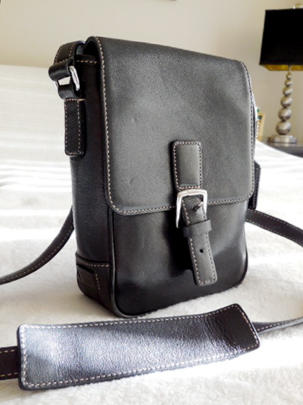 Coach monogram-plaque leather messenger bag, Black