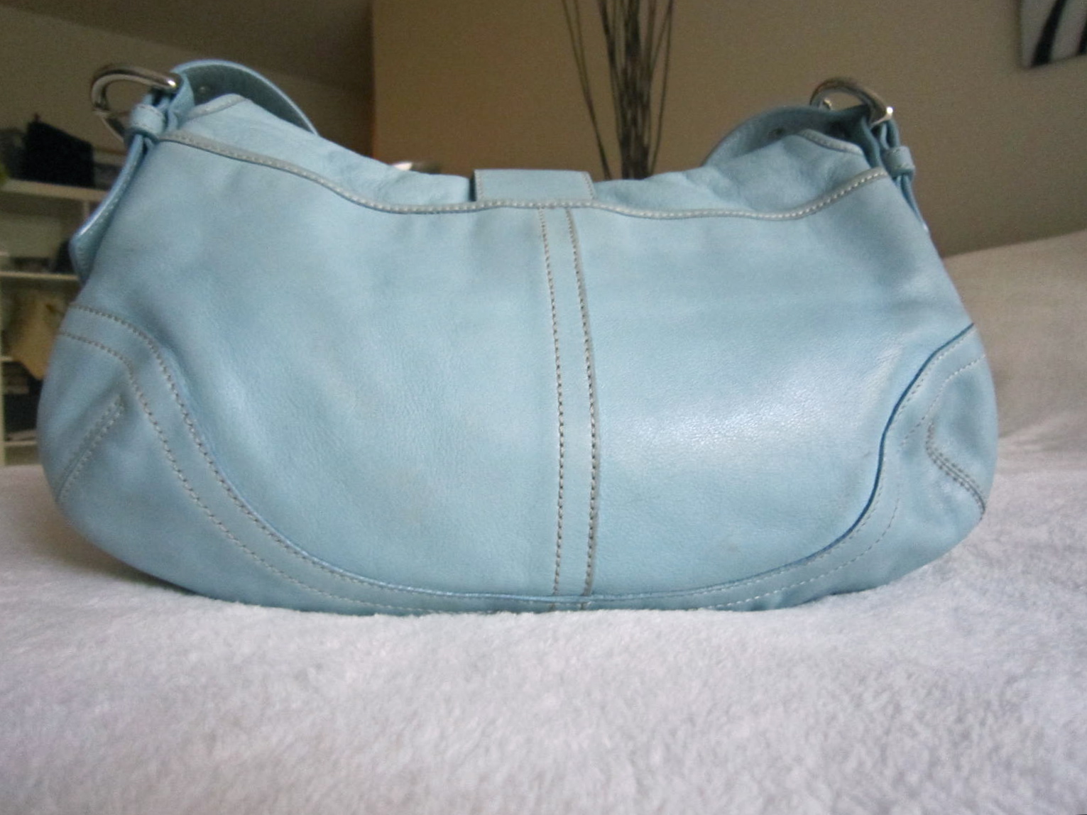 Coach Baby Blue Leather SOHO HOBO BAG w/ white leather strap/trim ...