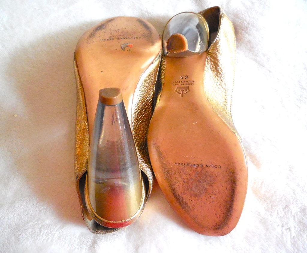 Colin Robertson Gold Leather Peep-Toe Slingback Heels / Size 8.5