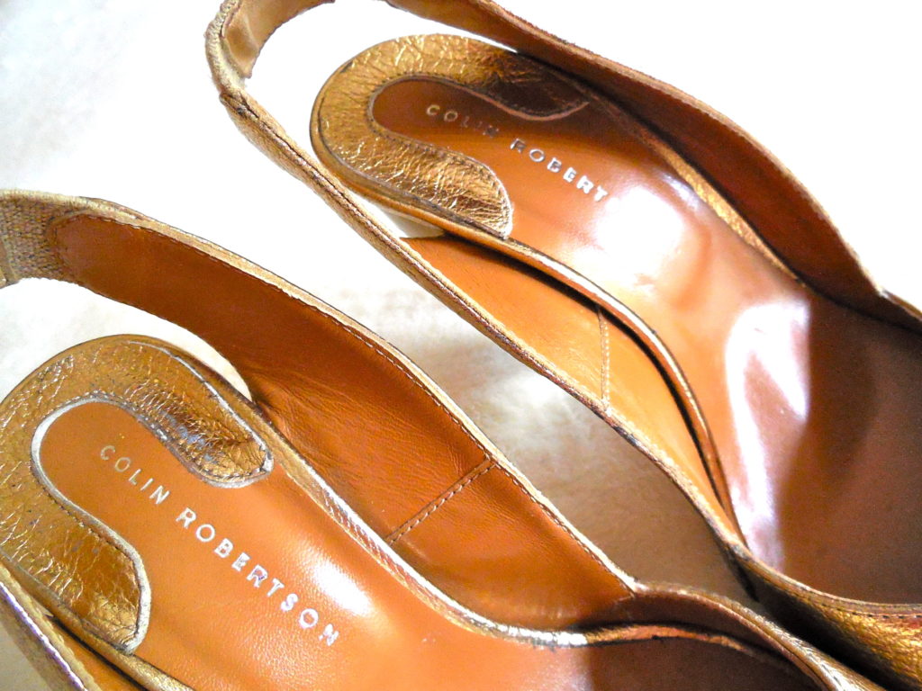 Colin Robertson Gold Leather Peep-Toe Slingback Heels / Size 8.5