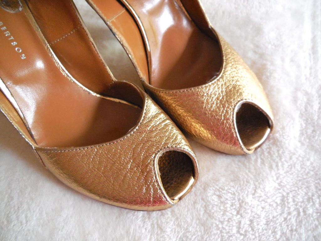 Colin Robertson Gold Leather Peep-Toe Slingback Heels / Size 8.5