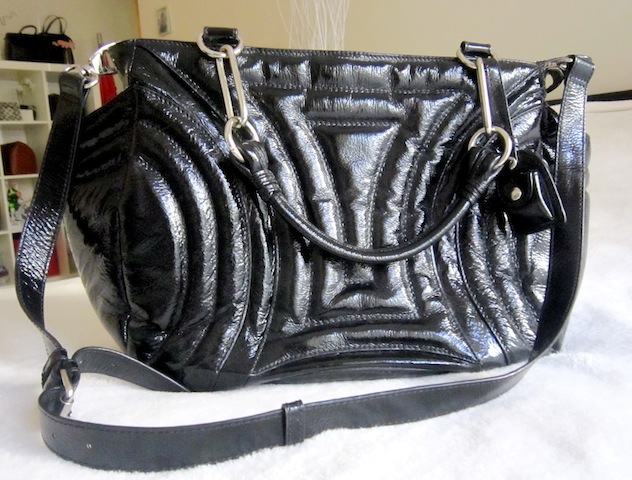 Cynthia Rowley Black Penny Gloss Patent Embossed Tote Bag