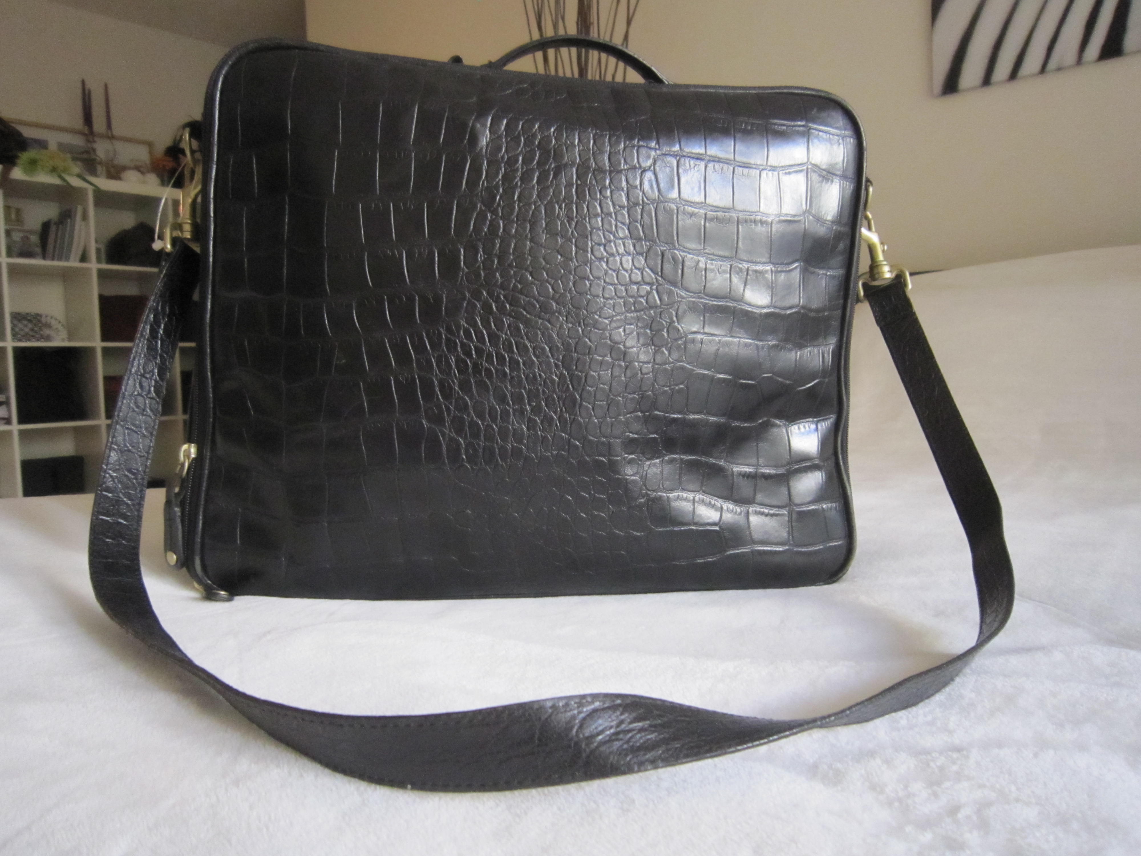 Danier Black Croc Embossed Leather Briefcase