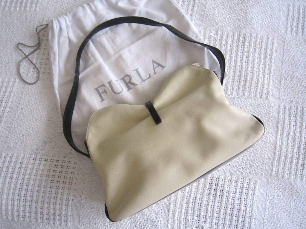 Furla White & Black Leather Hobo Bag