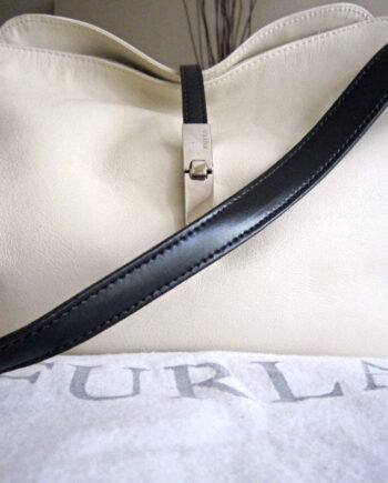 Furla White & Black Leather Hobo Bag