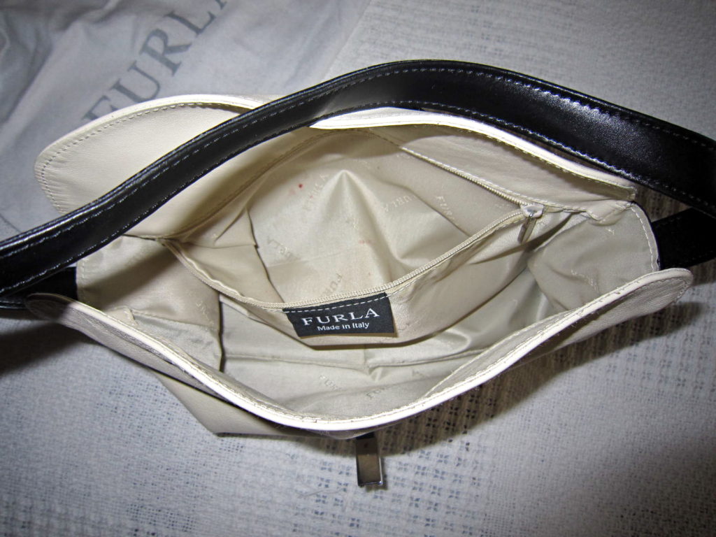 Furla White & Black Leather Hobo Bag