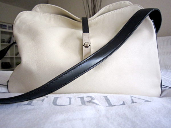 Furla White & Black Leather Hobo Bag