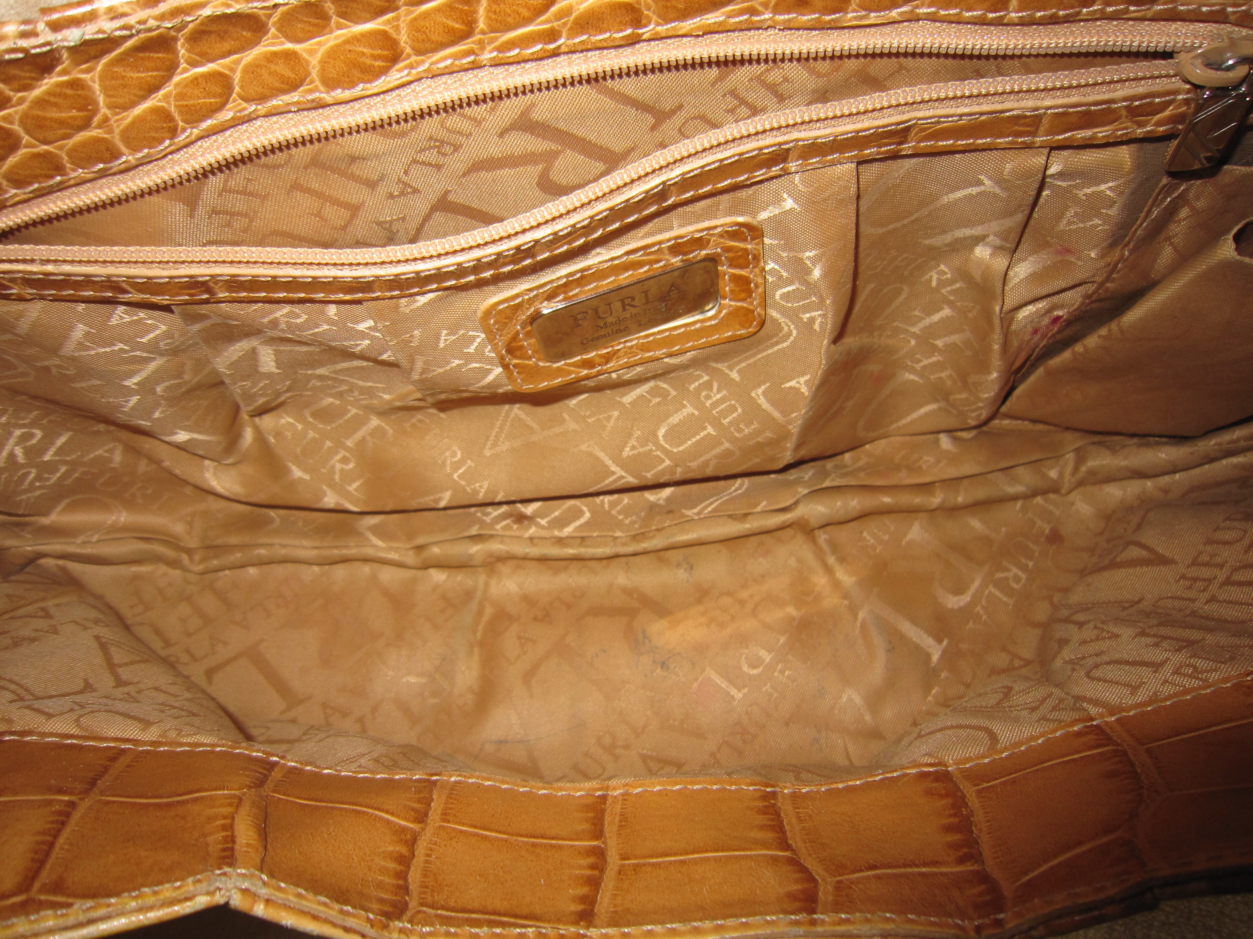 Furla Yellow Croc Embossed Leather Hobo Bag