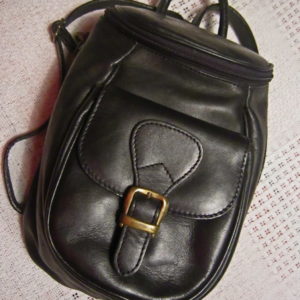 Genuine Black Cowhide Leather Zip-Top Backpack