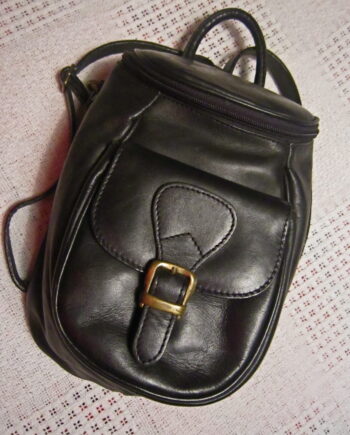 Genuine Black Cowhide Leather Zip-Top Backpack