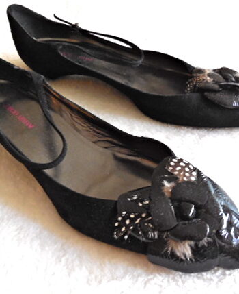 Giorgio Armani Black Suede Flower Kitten Heel Flats