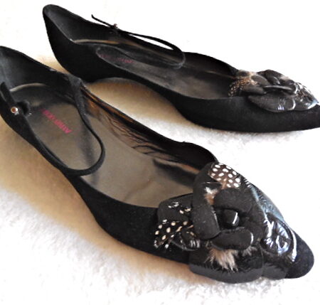 Giorgio Armani Black Suede Flower Kitten Heel Flats