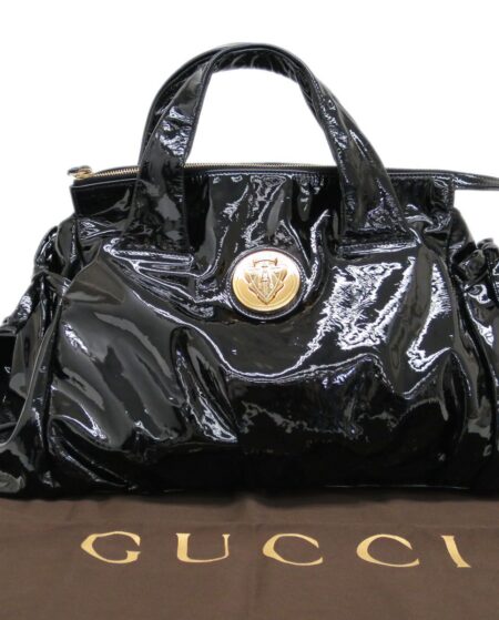 Gucci Black Patent Crystal Hysteria Medium Handbag