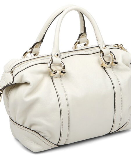 Gucci Ivory Leather Boston Handbag