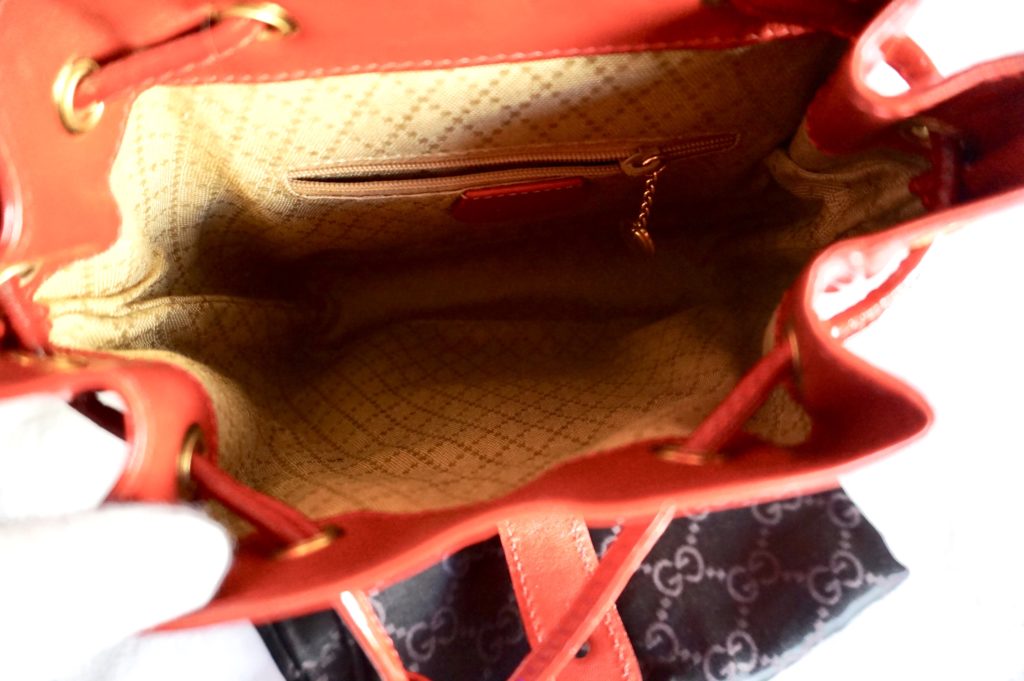 Gucci Red Vernis Leather Bamboo Backpack