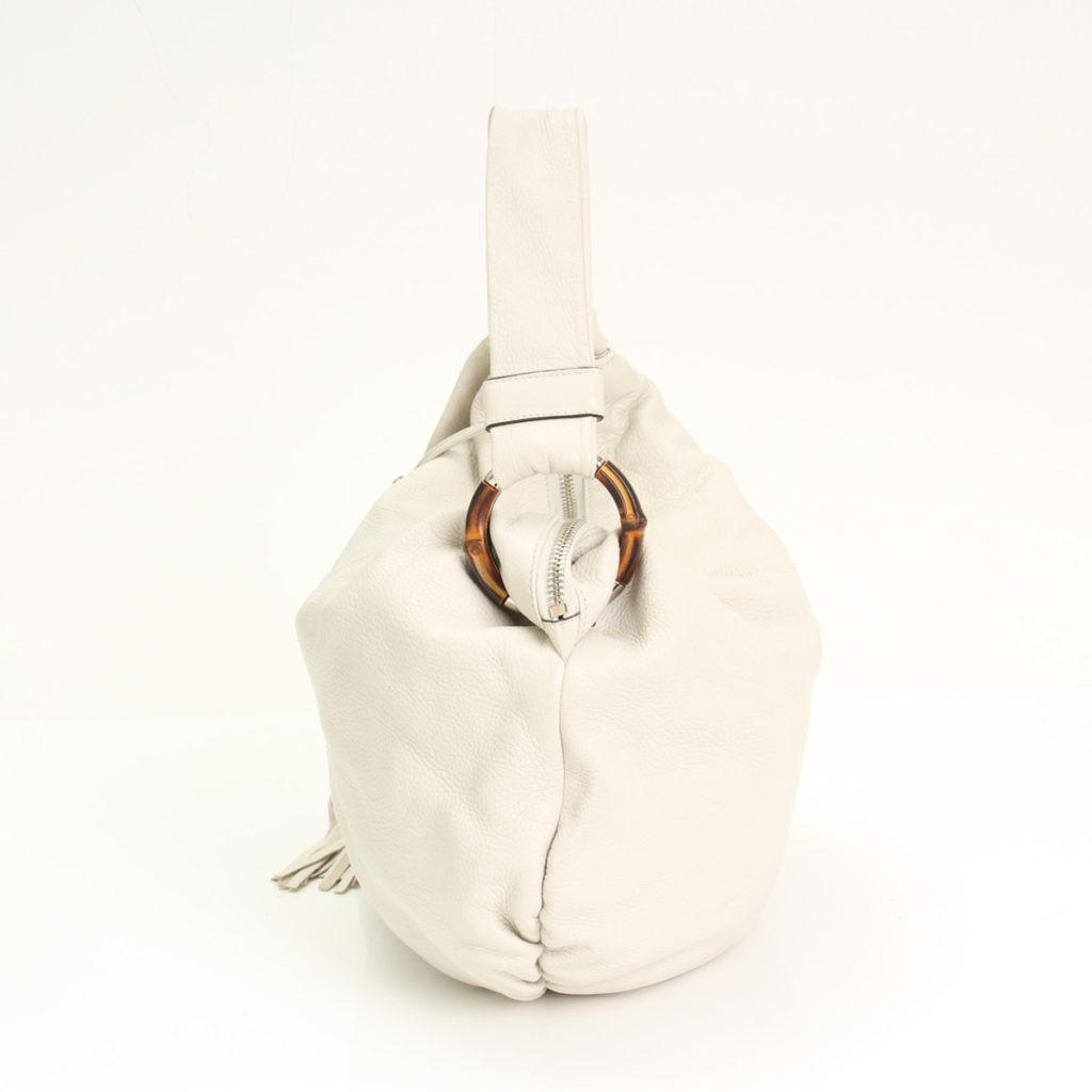 Gucci White Leather Bamboo Jungle Hobo Bag