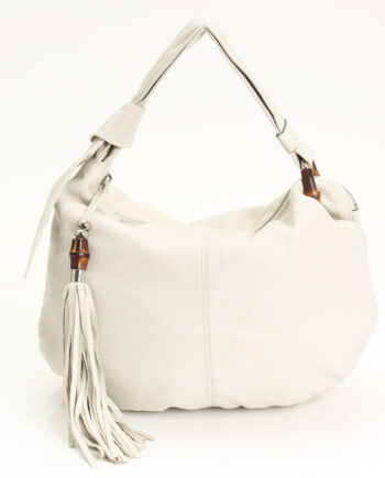 Gucci White Leather Bamboo Jungle Hobo Bag