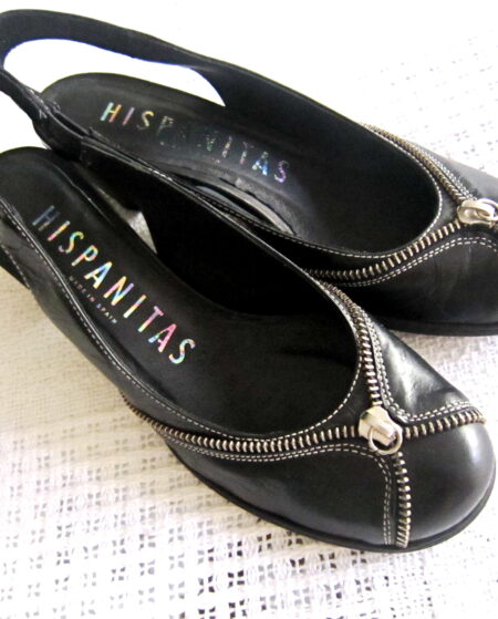 Hispanitas Black Leather Slingback Sandals