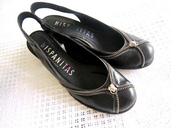 Hispanitas Black Leather Slingback Sandals