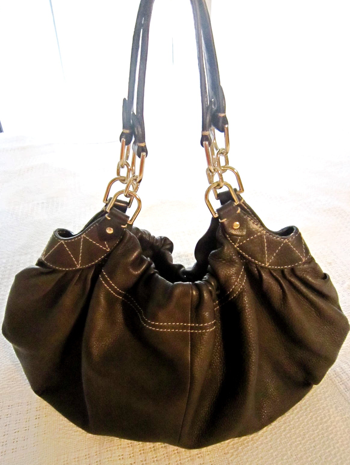 VTG DISSONA Large Black Brown Pebbled Leather Hobo Shoulder Bucket Bag Purse