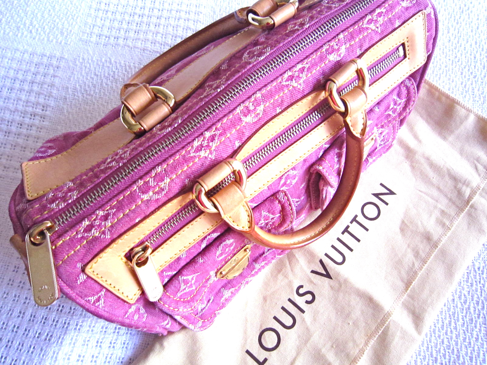 LOUIS VUITTON Neo Speedy Denim Monogram Satchel Bag Pink