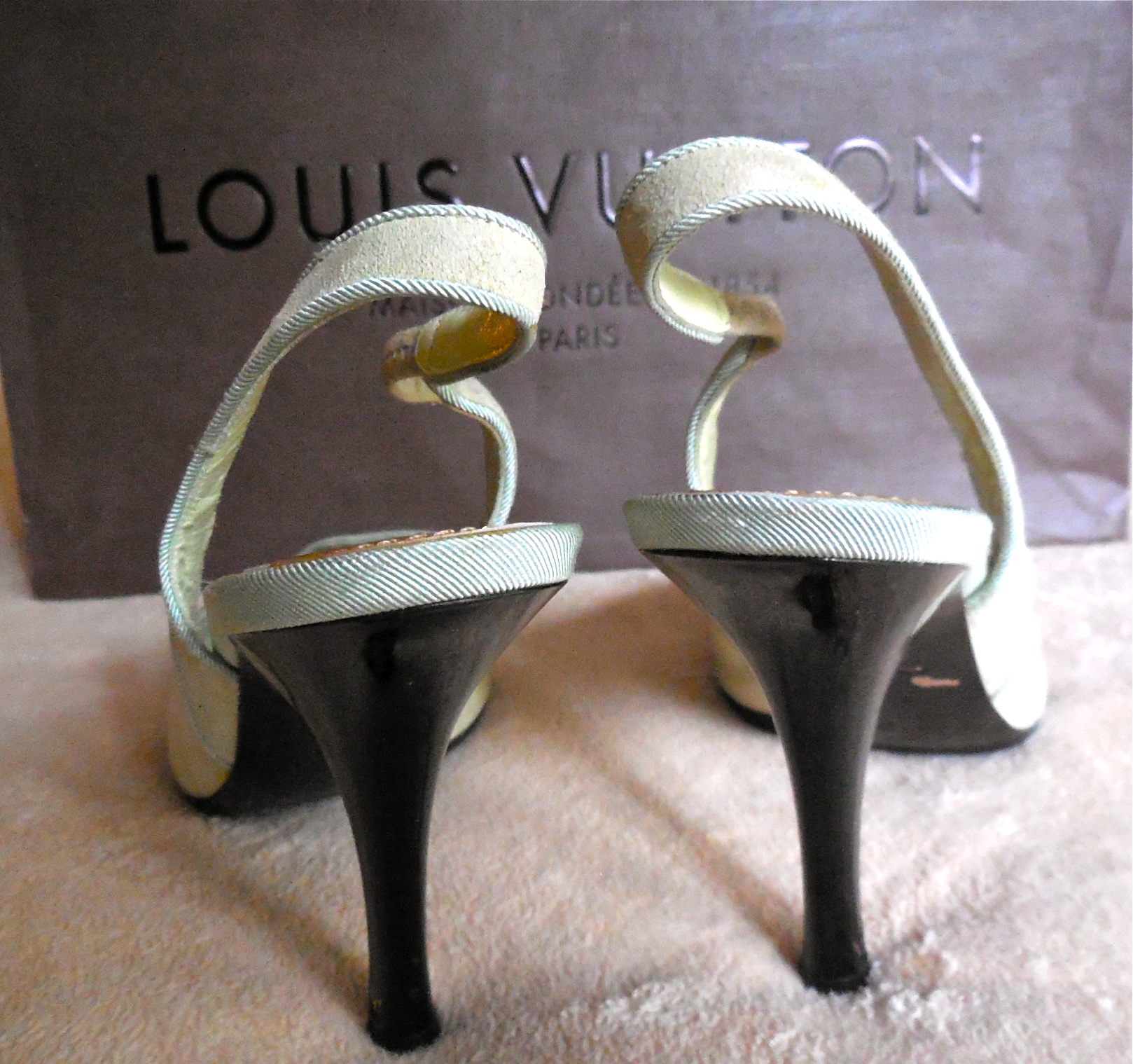 Shop Louis Vuitton Open Toe Casual Style Plain Leather Block Heels