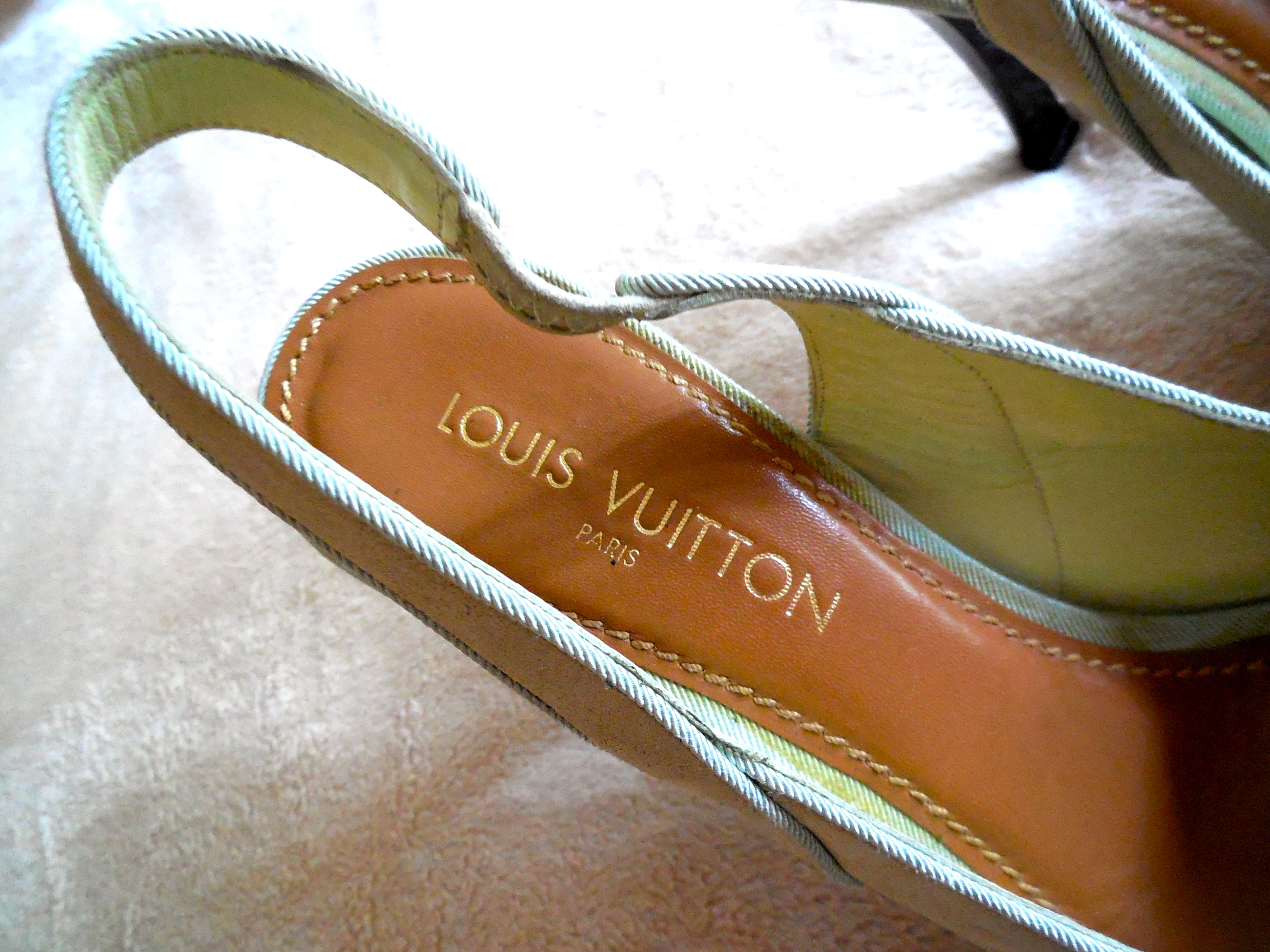 Louis Vuitton Light Green Suede LV Logo Heels