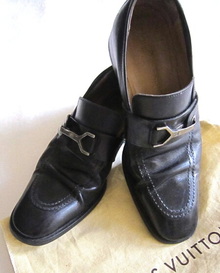 Louis Vuitton Mens Black Loafer Buckle Dress Shoes