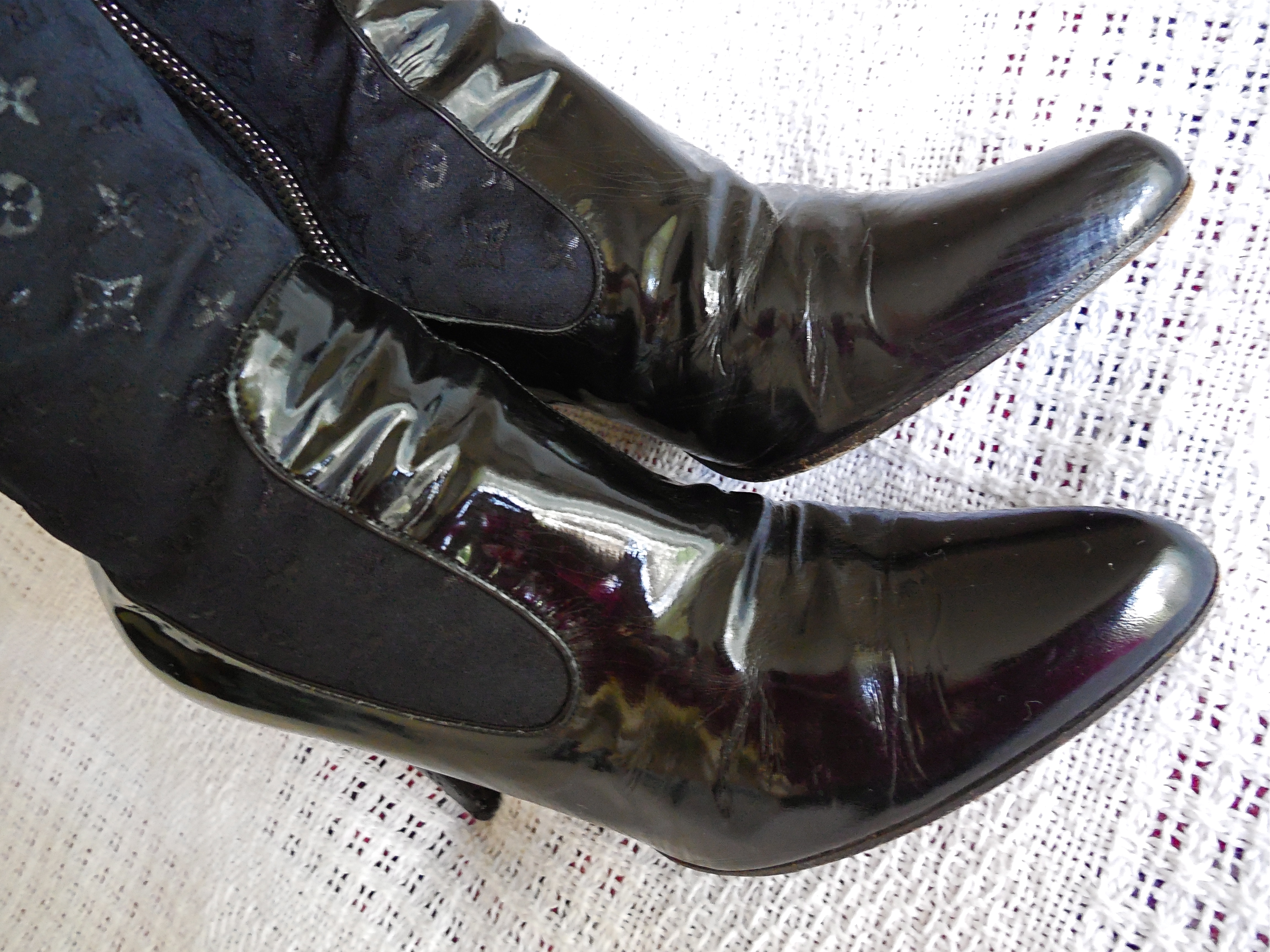 Louis Vuitton Black Monogram Mini Lin and Leather High Boots Size 8.5/39 -  Yoogi's Closet