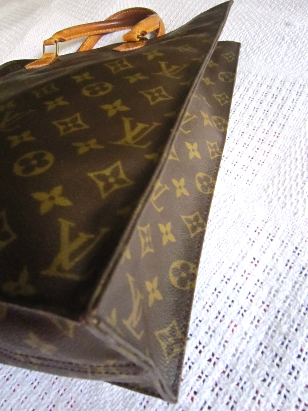 Used Brown Louis Vuitton Authentic Sac Plat Top Handle Tote Bag