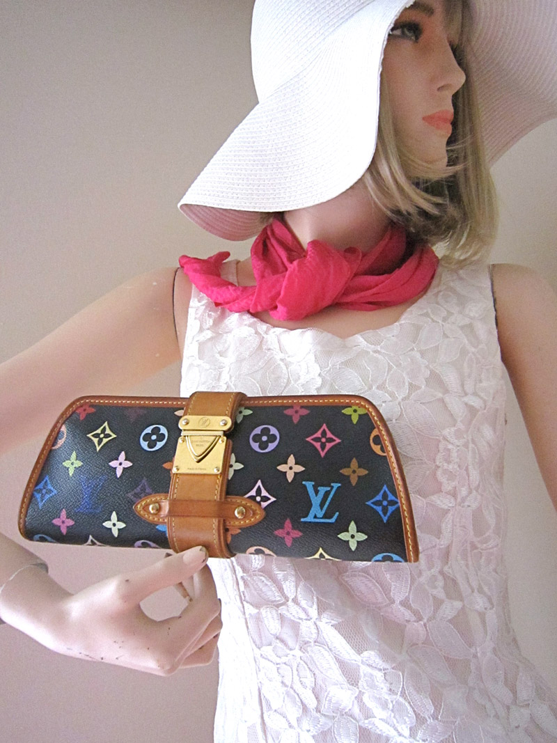 Louis Vuitton Shirley Black Murakami Clutch/Shoulder Bag – The