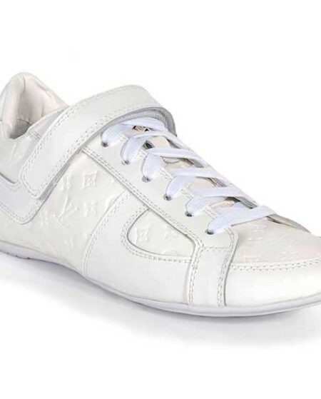 Louis Vuitton White Globe Trotter Embossed Leather Sneakers