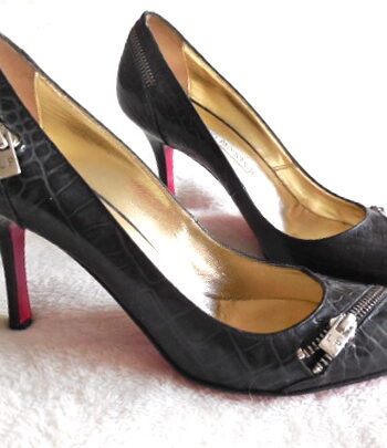 Luciano Padovan Black Snakeskin Stiletto Heels